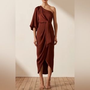 Shona Joy Luxe tie front one shoulder dress in Sangria size 8 party dress